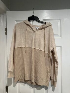 Time and Tru Beige Two-Tone Hooded Sweater